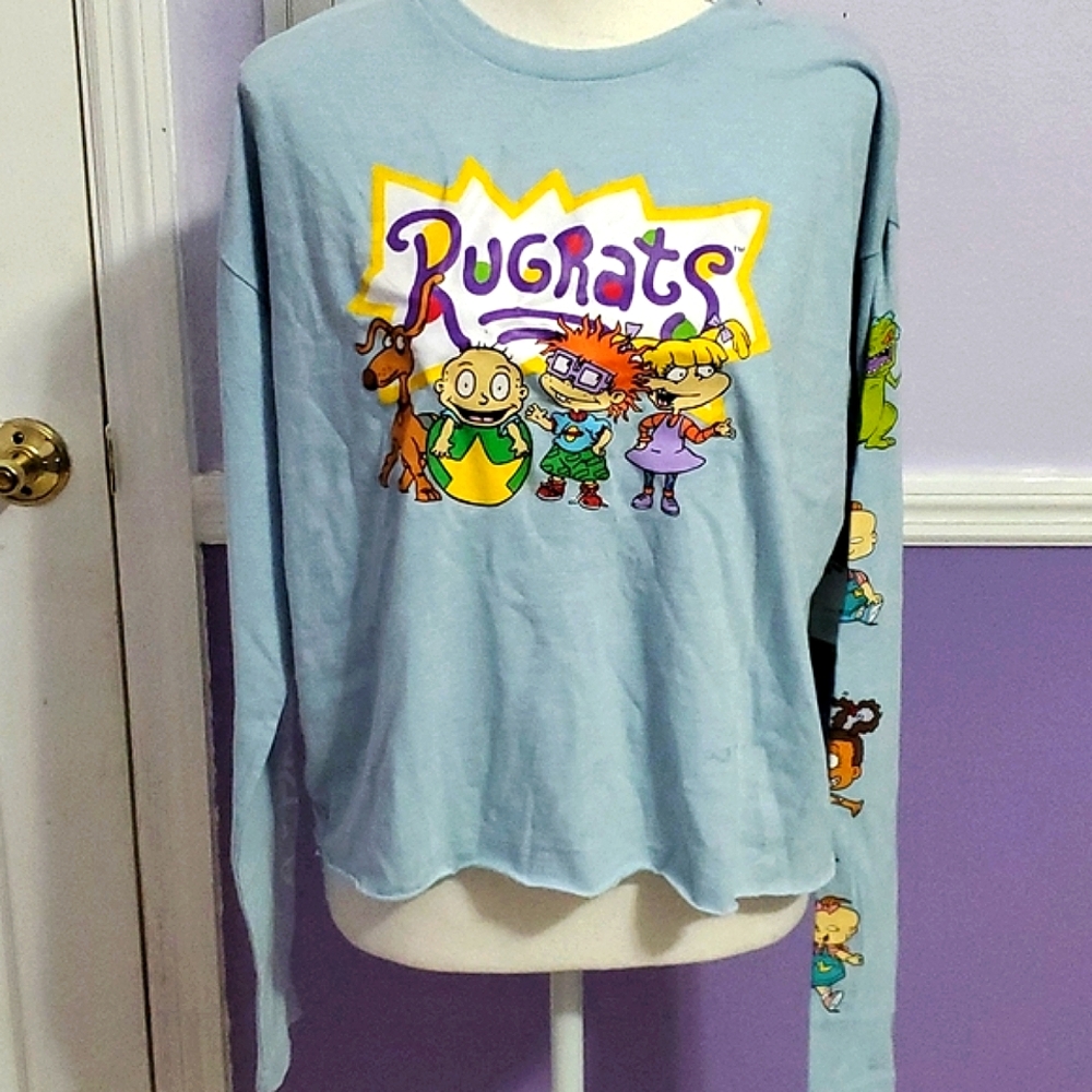 Nickelodeon Rugrats Baby Blue Crew Neck Long Sleeve Graphic Crop Top L